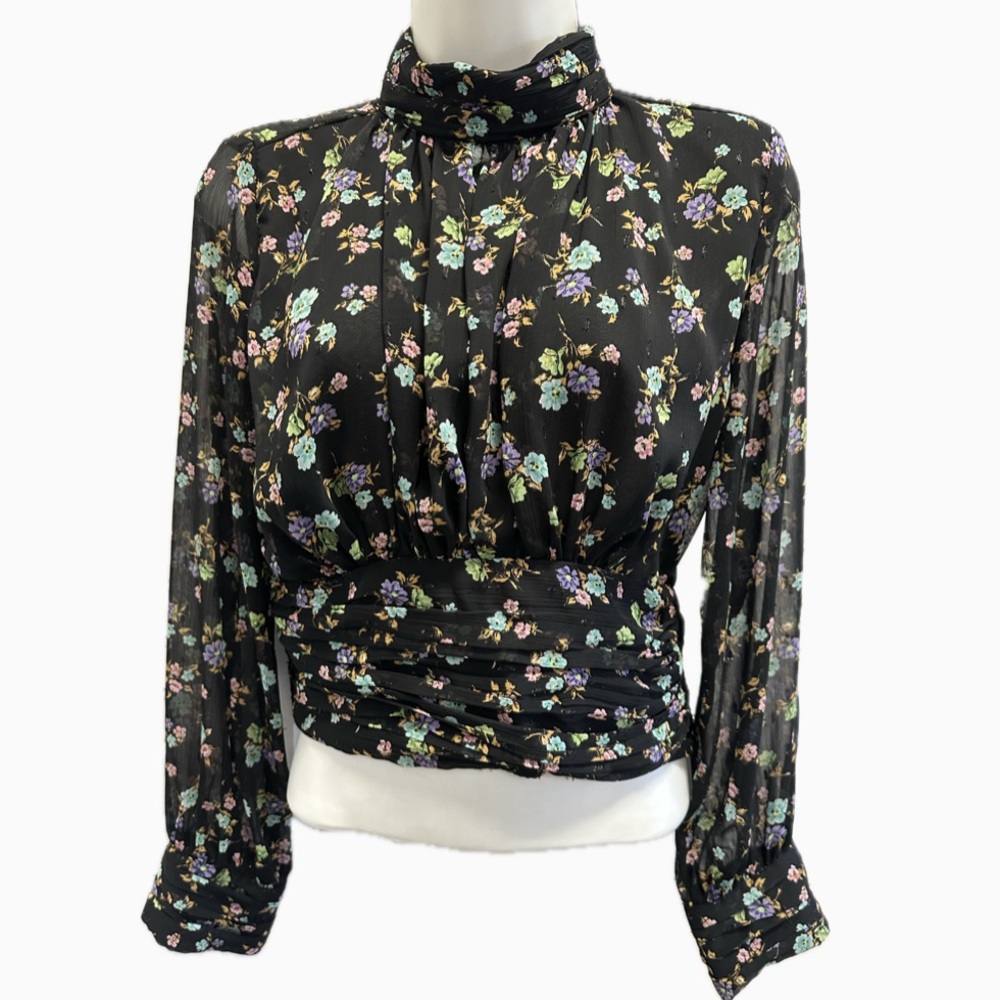 Zara Floral Black Sheer Women's Top